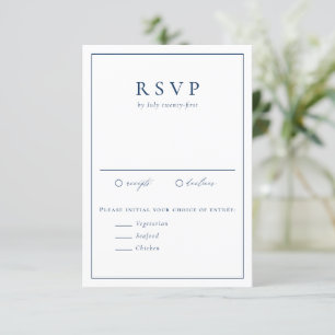Cartão RSVP Marinho Azul Simples Tipografia Casamento Formal