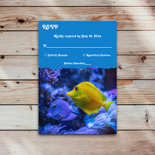 Cartão RSVP Marinho Azul Submarino Peixe Casamento náutico