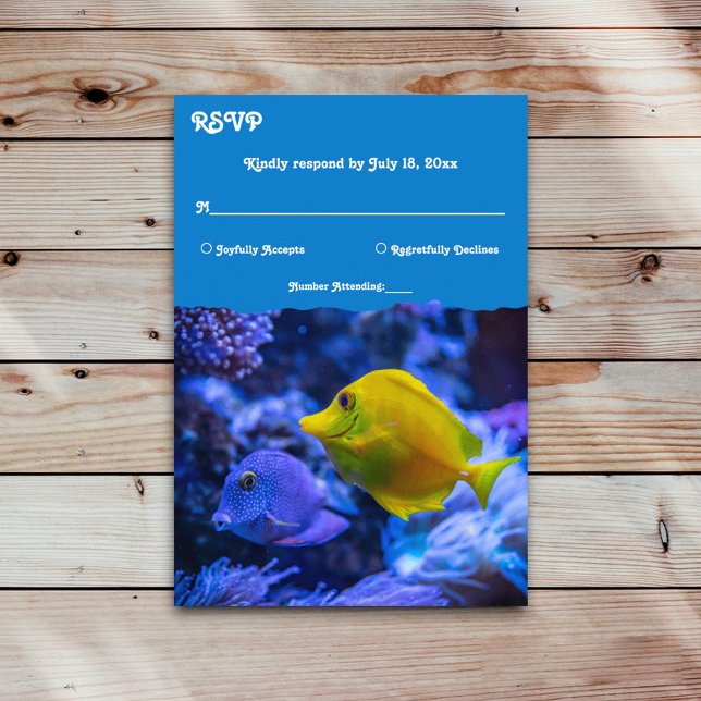 Cartão RSVP Marinho Azul Submarino Peixe  Casamento náutico (Criador carregado)