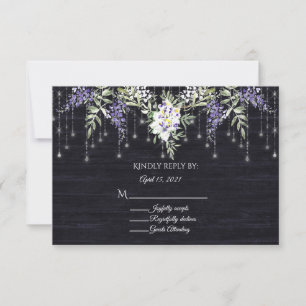 Cartão RSVP Marinho Barnboard String Lights Wisteria