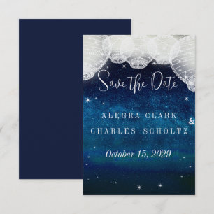 Cartão RSVP Marinho Blue Opulence Galaxy Papel Lanterna de Pap