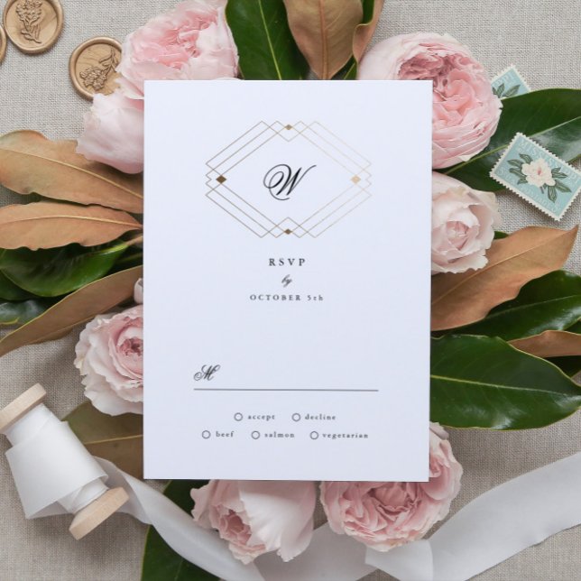 Cartão RSVP Marinho Clássico Casamento de Monograma Azul (Criador carregado)