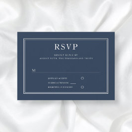 Cartão RSVP Marinho Clássico Moderno Casamento Azul