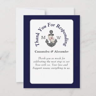 Cartão RSVP Marinho de Âncora Floral Náutica Azul