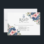 Cartão RSVP Marinho de Aquarela e Bat Floral Blush Mitzvah<br><div class="desc">Placa rsvp floral de cor-de-rosa e azul-marinho,  cor-de-rosa e cor-de-rosa,  personalizável para as suas especificações de evento.</div>