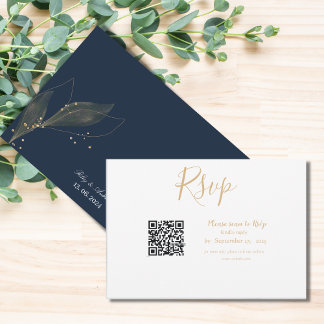 Cartão RSVP Marinho de casamento real - minimalista do código 