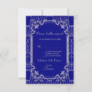 Cartão RSVP Marinho de prata Excelente azul Gatsby Art Deco 20