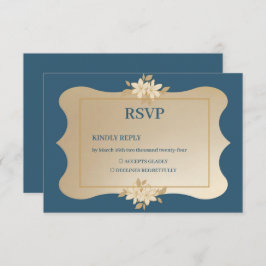 Cartão RSVP Marinho Dourado Floral Boho Wedding