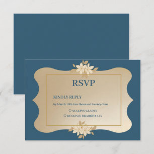 Cartão RSVP Marinho Dourado Floral Boho Wedding