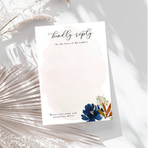 Cartão RSVP Marinho e ferrugem Fluxos de Aquarela Flores Verti