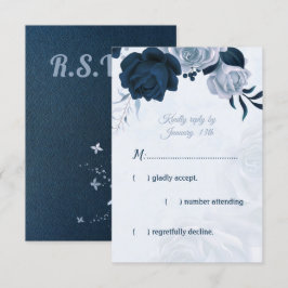 Cartão RSVP marinho e flores azuis poeirentas escolha de refei