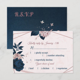 Cartão RSVP marinho e flores rosa poeirentas escolha de refeiç