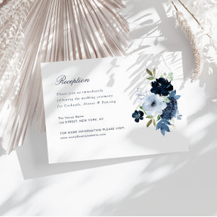 Cartão RSVP marinho e placa de recepção de casamento floral az