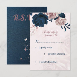 Cartão RSVP marinho e poeirento escolha de refeição de rosa RS