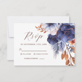 Cartão RSVP Marinho Elegante Azul Terracotta Boho Casamento