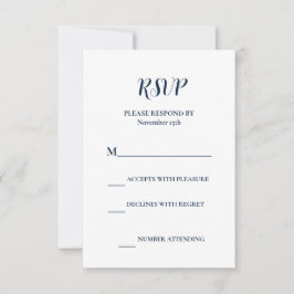 Cartão RSVP Marinho Elegante Casamento no inverno azul
