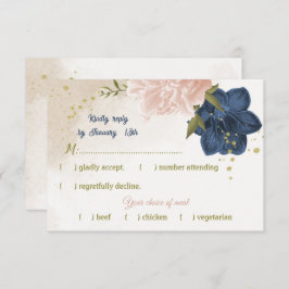Cartão RSVP marinho flores verdes folhas