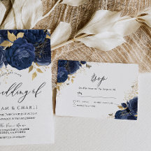 Marinho Indigo Blue & Dourado Casamento Floral