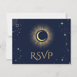 Cartão RSVP Marinho Místico Estrelas Celestiais Casamento da L