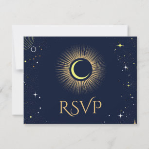 Cartão RSVP Marinho Místico Estrelas Celestiais Casamento da L