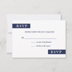 Cartão RSVP Marinho Moderno, Blue and White Geometric Wedding 