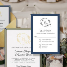 Cartão RSVP Marinho Simples Elegante Casamento Formal Azul