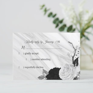 Cartão RSVP mármore de flores brancas e traseiras