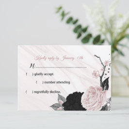 Cartão RSVP mármore preto e rosa