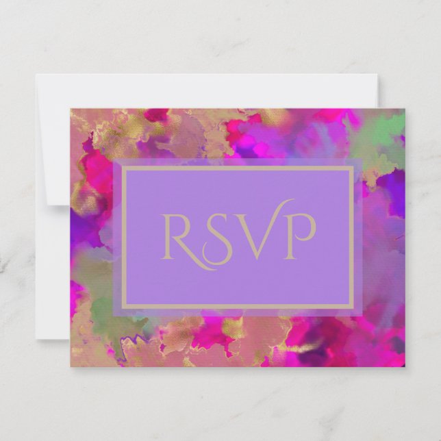Cartão RSVP Mármore rosa, roxo e dourado (Frente)