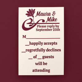 Cartão RSVP Maroon Art Nouveau Casamento Flourish