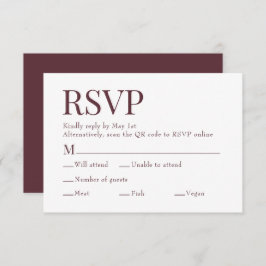 Cartão RSVP Maroon Red Scan Qr Code Meal Choice Casamento