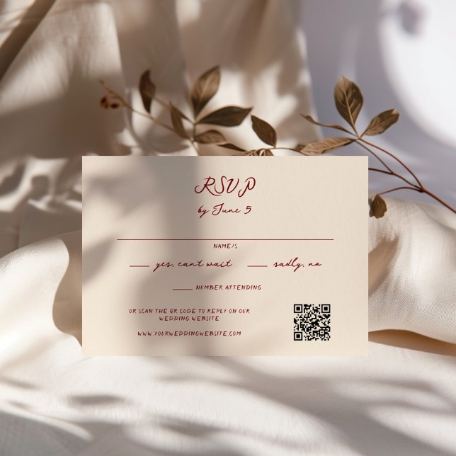 Cartão RSVP Maroon Whimsical Handwrite Wedding (Criador carregado)