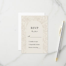 Cartão RSVP Marrom beige elegante casamento floral