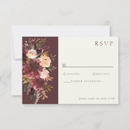 Cartão RSVP Marsala Burgundy Peach Watercolor Floral