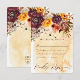 Cartão RSVP Marsala Clay & Yellow Buquê Yellow Casamento