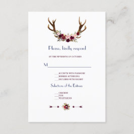 Cartão RSVP Marsala Floral Antlers Marinho Casamento outono Az