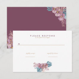 Cartão RSVP Marsala | Folhas Tropicais Casamento Floral