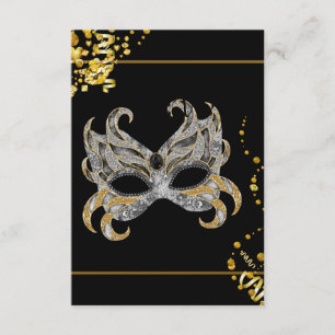 Cartão RSVP Máscara de Confete Preto Dourado Festa de Mascarad