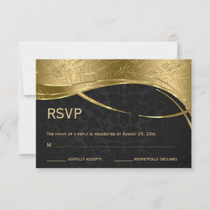 Cartão RSVP Máscara Negra E Dourada Elegante