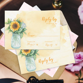 Cartão RSVP Mason Jar Rustic Sunflower Country Wedply