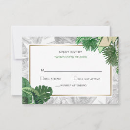 Cartão RSVP matrimônio de ouro de folhas tropicais
