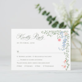Cartão RSVP Meadow Pastel Rosas Franceses Casamento Floral