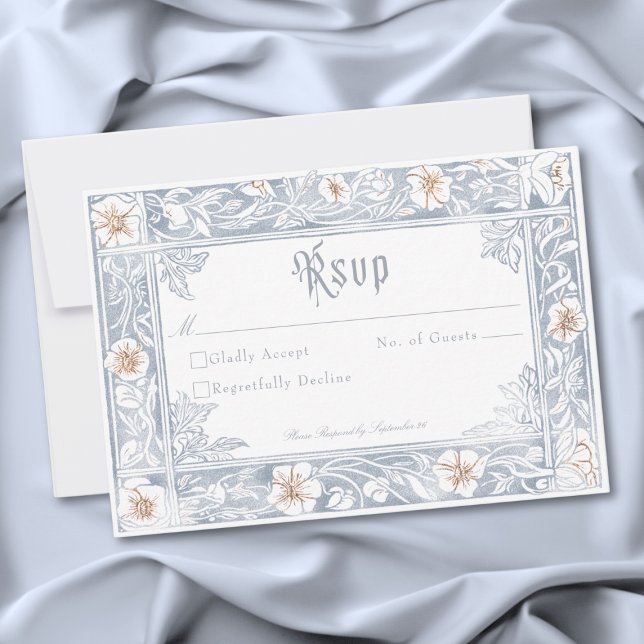 Cartão RSVP Medieval Fantasy Frame Blue Gold Etching Wedding (Medieval Fantasy Frame Blue Gold Etching Wedding RSVP Card)