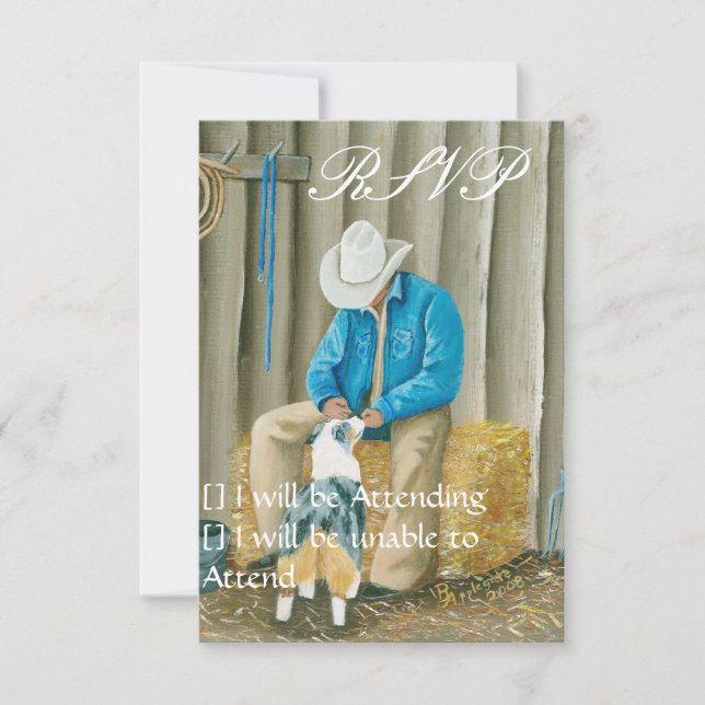 Cartão RSVP Melhores Amigos ~ Cowboy & Australiano Shepherd (Frente)