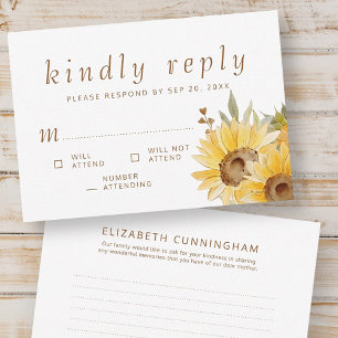 Cartão RSVP Memorial Watercolor Girassóis Rótulos do Sol