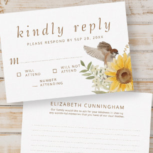 Cartão RSVP Memorial Watercolor Girassóis Rótulos do Sol