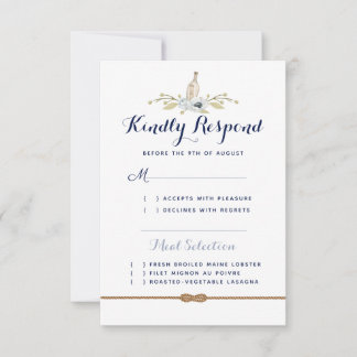 Cartão RSVP Mensagem de Casamento Náutico em uma Garrafa Semi-