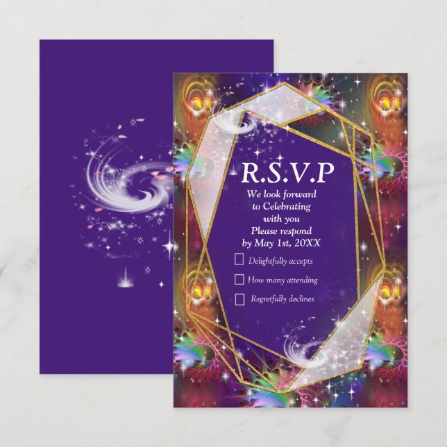 Cartão RSVP Meu Glamoroso design de Disco Funky (Frente/Verso)