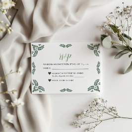 Cartão RSVP Mexican Talavera Green Floral Minimalist Wedding