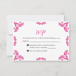 Cartão RSVP Mexican Talavera Pink Floral Minimalist Wedding